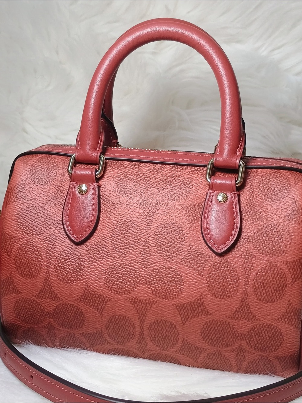 Coach purse Mini Rowan Crossbody Bag In Signature Canvas in Crimson color New - Picture 10 of 13